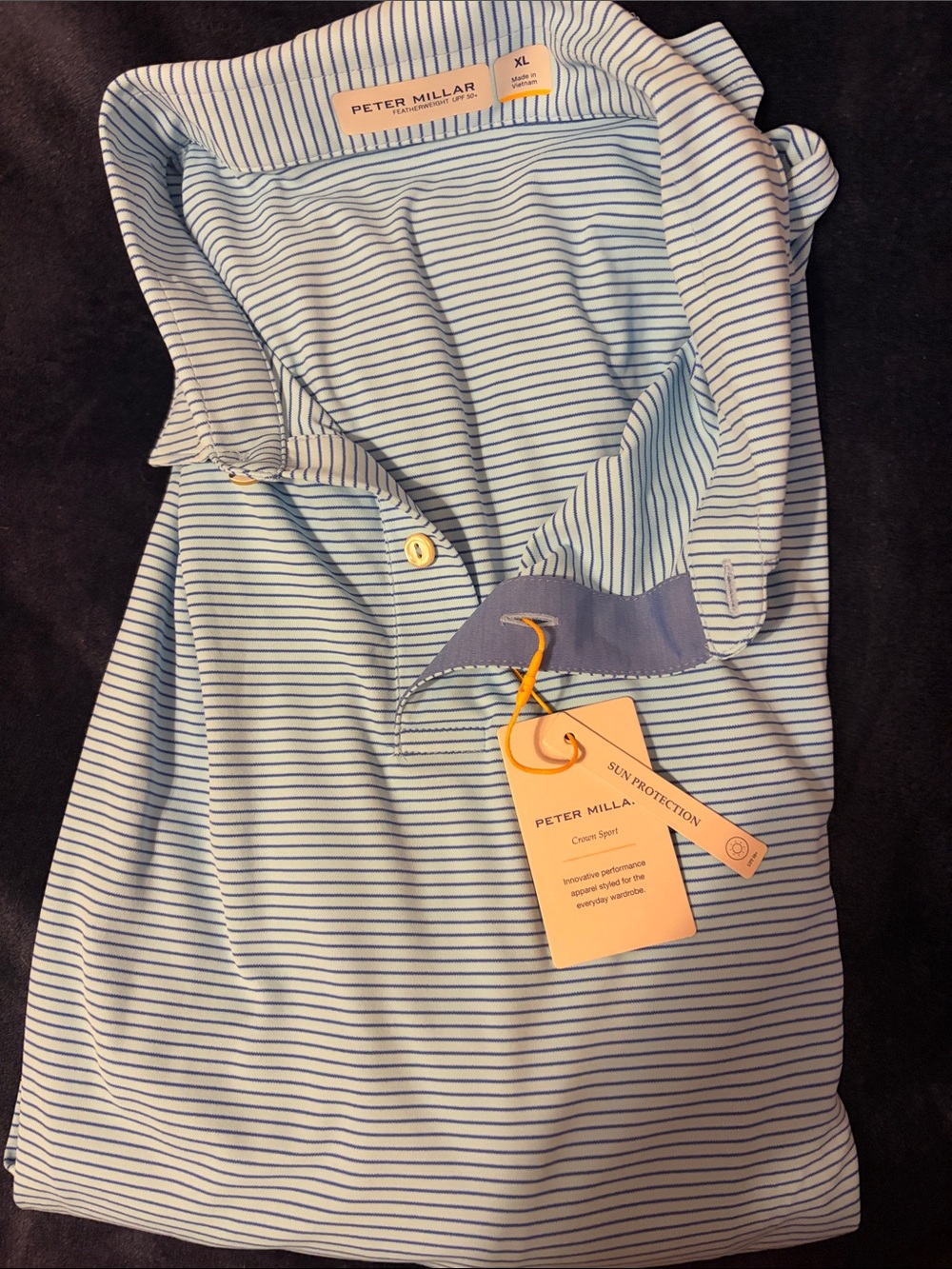 Peter Millar Light Blue and Navy Thin-Stripe Performance Polo